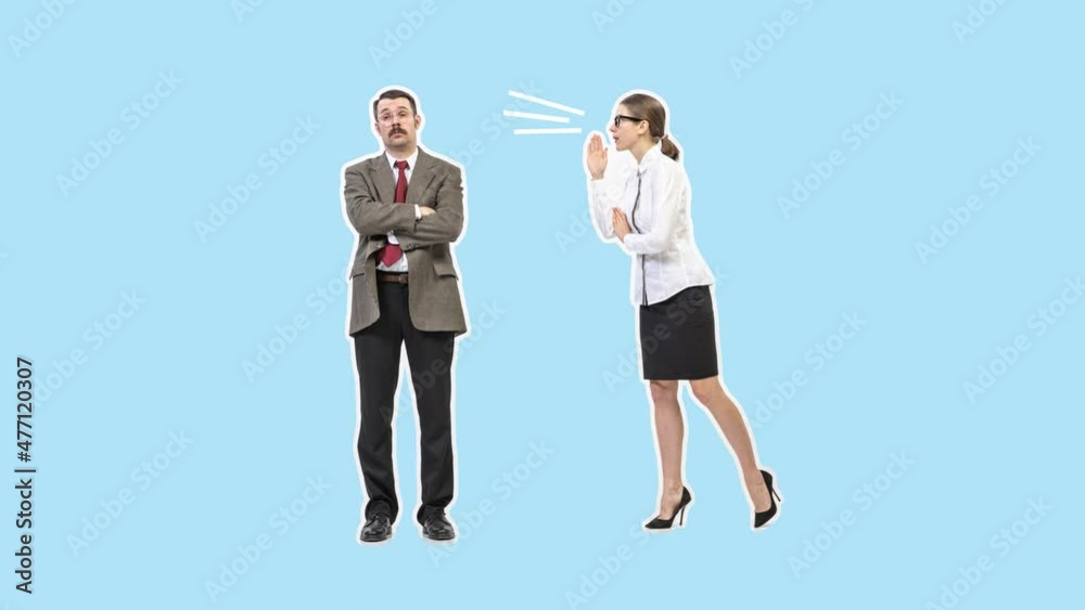 custom made wallpaper toronto digitalScreaming lady boss and unflappable employee. Female leader forcing a subordinate to work. 4k. Stop motion design, 2D animation. Business, office relationships concept. Art collage in magazine pop
