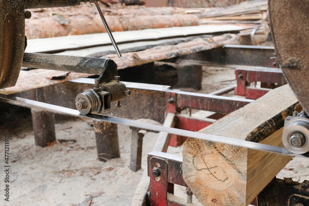 Processing and sawing wood at a sawmill. Woodworking industry