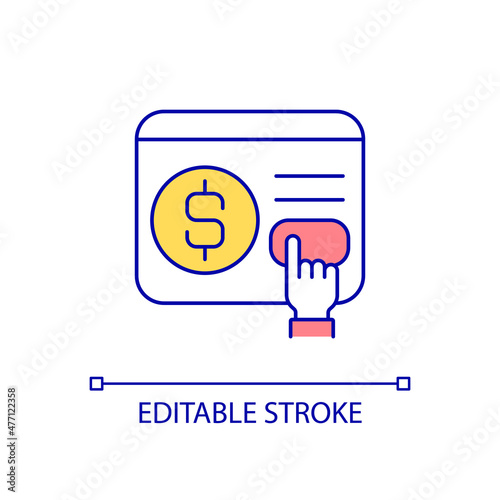 Digital purchase RGB color icon. Electronic payment agreement. Online shopping. Subscription buying. Isolated vector illustration. Simple filled line drawing. Editable stroke. Arial font used