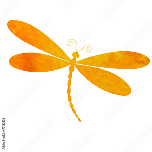 dragonfly orange watercolor silhouette isolated, vector
