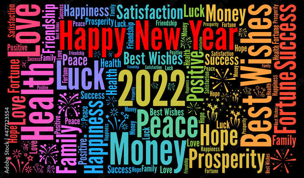 Happy New Year 2022 word cloud illustration
