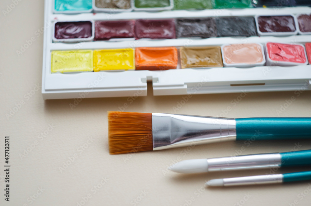 Obraz premium Multi tools artists paint brushes the watercolor box paints