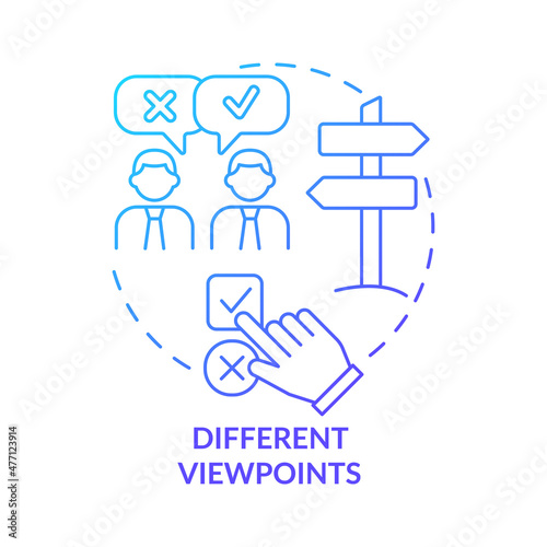 Different viewpoints communication blue gradient concept icon. Team communication abstract idea thin line illustration. Isolated outline drawing. Roboto-Medium, Myriad Pro-Bold fonts used