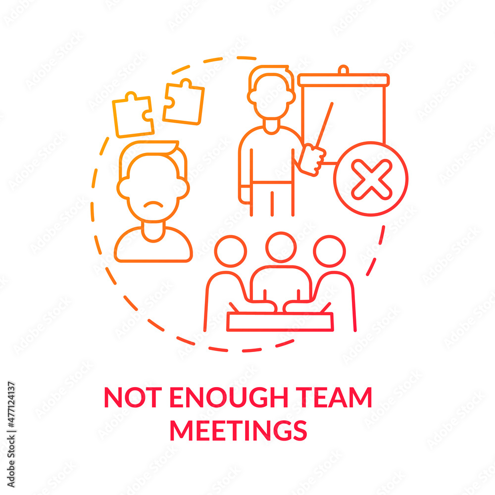Not enough team meetings red gradient concept icon. Communication limitation in team abstract idea thin line illustration. Isolated outline drawing. Roboto-Medium, Myriad Pro-Bold fonts used Not enough team meetings red gradient concept icon. Communication limitation in team abstract idea thin line illustration. Isolated outline drawing. Roboto-Medium, Myriad Pro-Bold fonts used