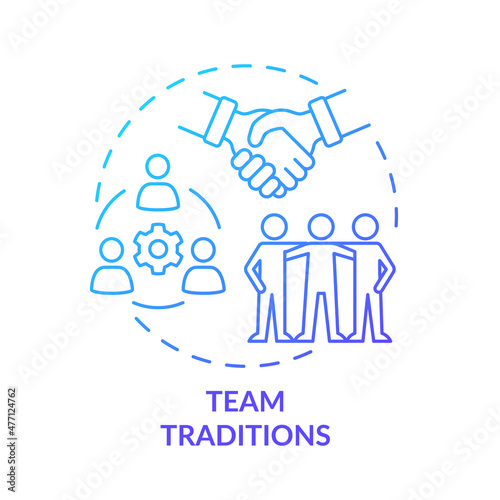 Team traditions blue gradient concept icon. Rituals to connect team members abstract idea thin line illustration. Isolated outline drawing. Roboto-Medium, Myriad Pro-Bold fonts used