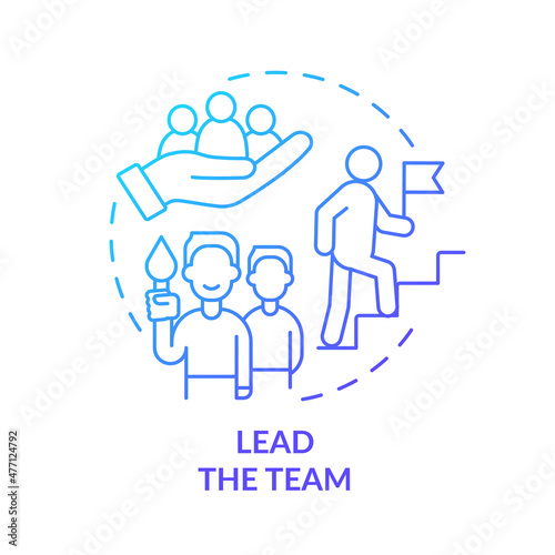 Lead team blue gradient concept icon. Qualified specialist provide company development abstract idea thin line illustration. Isolated outline drawing. Roboto-Medium, Myriad Pro-Bold fonts used