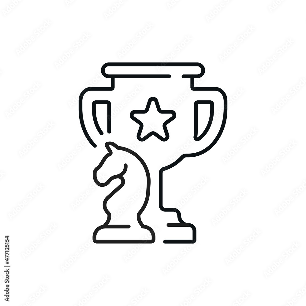 Trophy with a chess horse linear icon. Thin line customizable illustration. Contour symbol. Vector isolated outline drawing. Editable stroke Trophy with a chess horse linear icon. Thin line customizable illustration. Contour symbol. Vector isolated outline drawing. Editable stroke