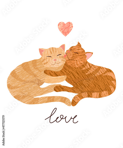 Vector colorful greeting card with cute illustration of couple of cats in love. Flyers, invitation, poster, brochure, banner. Happy Valentines Day