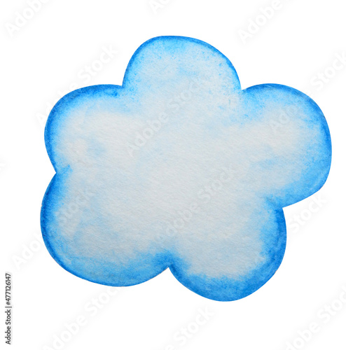 Watercolor cloud isolated on white background. Hand drawn illustration. Decor for kids textile and wallpapers.