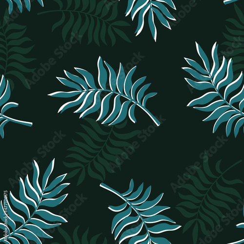 Tropical background with palm leaves. Seamless floral pattern. Summer vector illustration. Flat jungle print