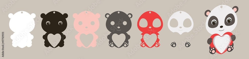 Cute panda candy ornament. Layered paper decoration treat holder for dome. Hanger for sweets, candy for birthday, baby shower, valentine days. Print, cut out, glue. Vector stock illustration Cute panda candy ornament. Layered paper decoration treat holder for dome. Hanger for sweets, candy for birthday, baby shower, valentine days. Print, cut out, glue. Vector stock illustration