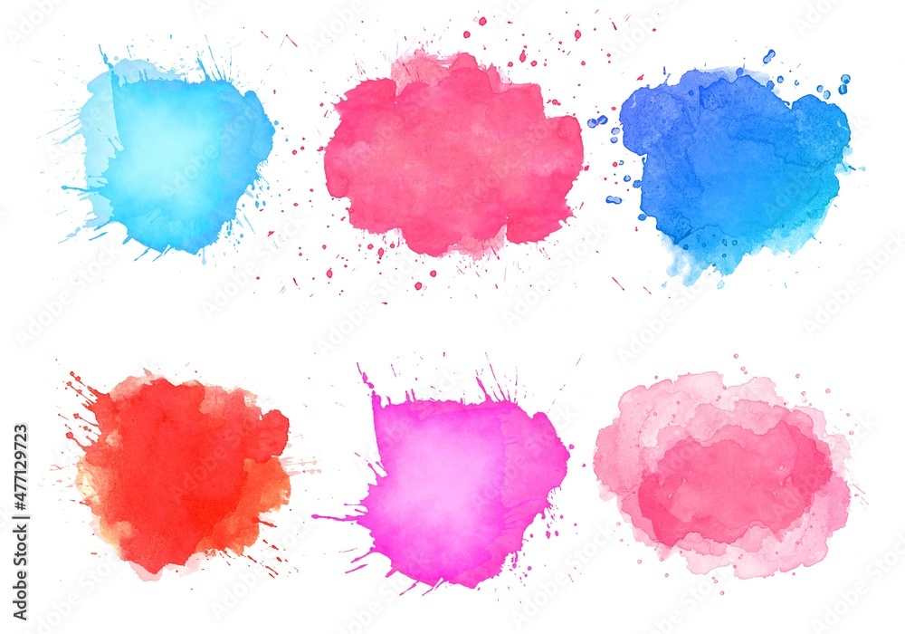Abstract watercolor splatter stain colorful set design