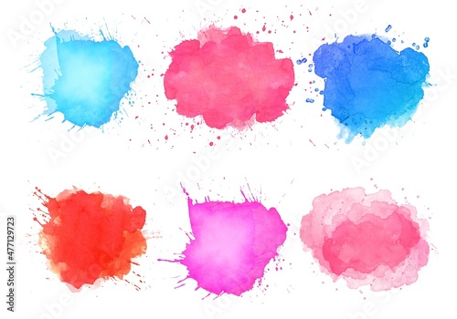 Abstract watercolor splatter stain colorful set design