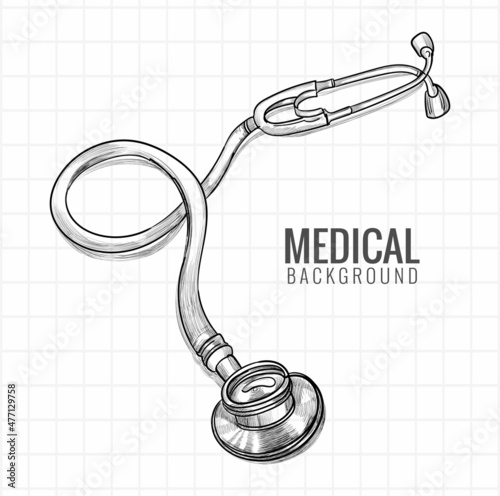 Hand draw medical stethoscope sketch design