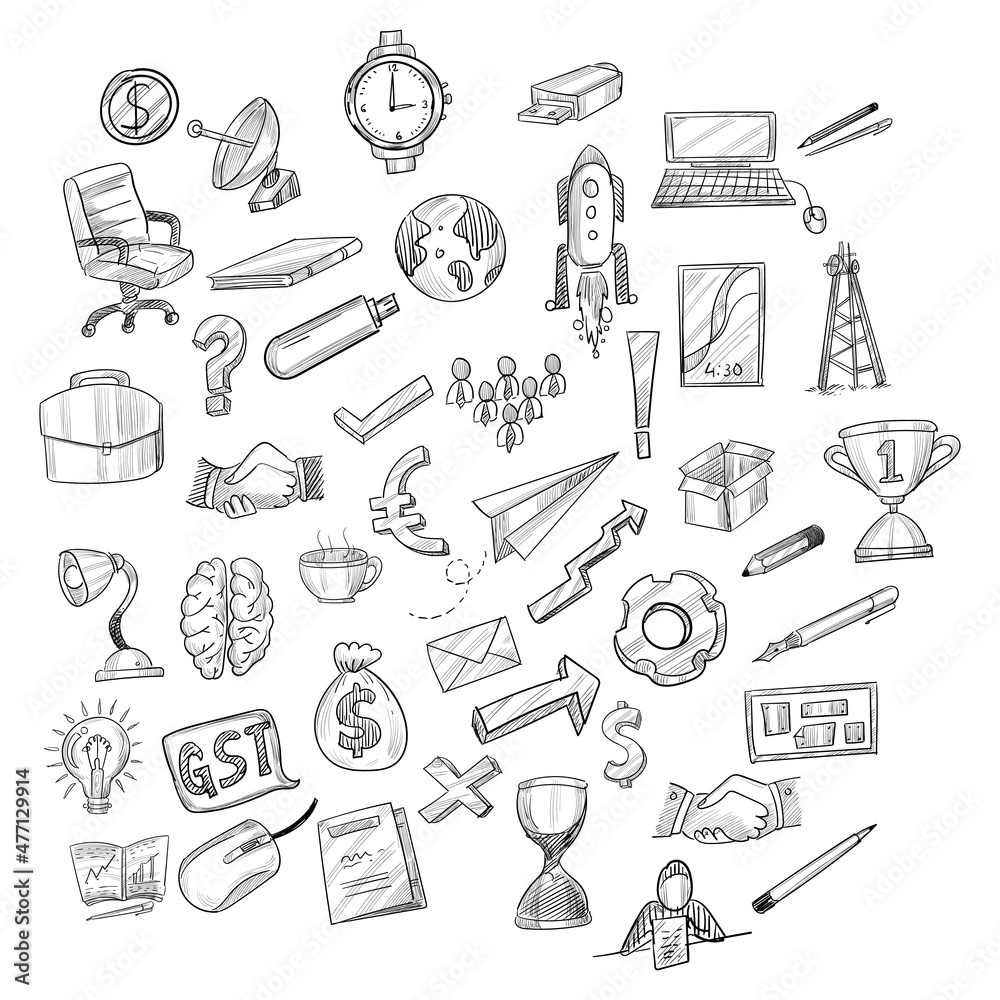 Hand draw creative technology doodle sketch icon set