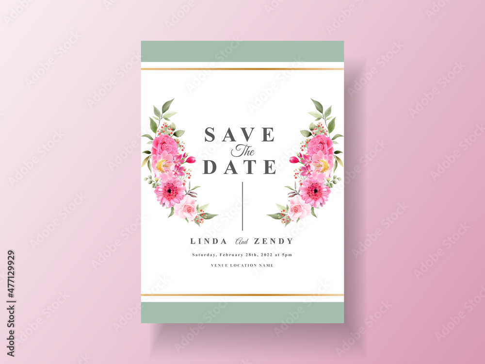 Beautiful pink flower wedding invitation