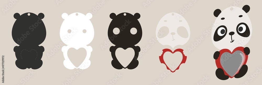 Cute panda candy ornament. Layered paper decoration treat holder for dome. Hanger for sweets, candy for birthday, baby shower, valentine days. Print, cut out, glue. Vector stock illustration Cute panda candy ornament. Layered paper decoration treat holder for dome. Hanger for sweets, candy for birthday, baby shower, valentine days. Print, cut out, glue. Vector stock illustration