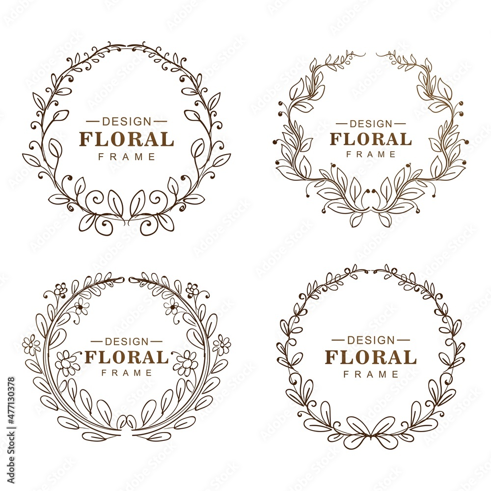 Hand drawn circular ornaments floral frame set Hand drawn circular ornaments floral frame set
