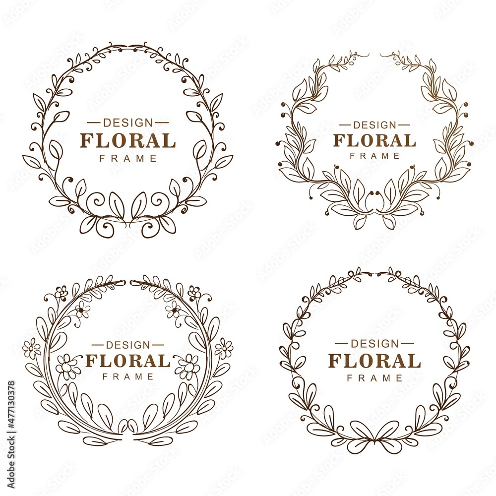 Hand drawn circular ornaments floral frame set