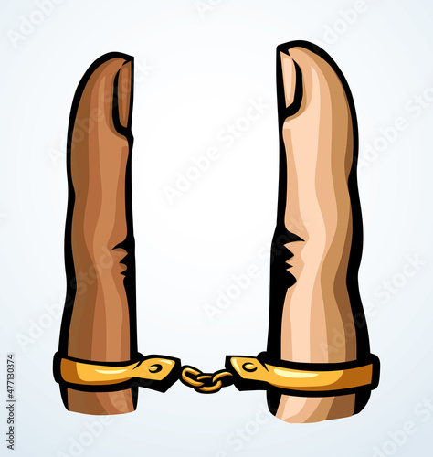 Trapped finger. Vector drawing. Relationship symbol