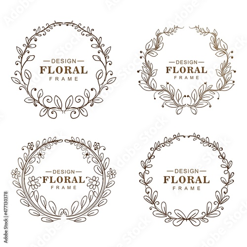 Hand drawn circular ornaments floral frame set