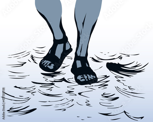Legs walk on the water. Vector drawing