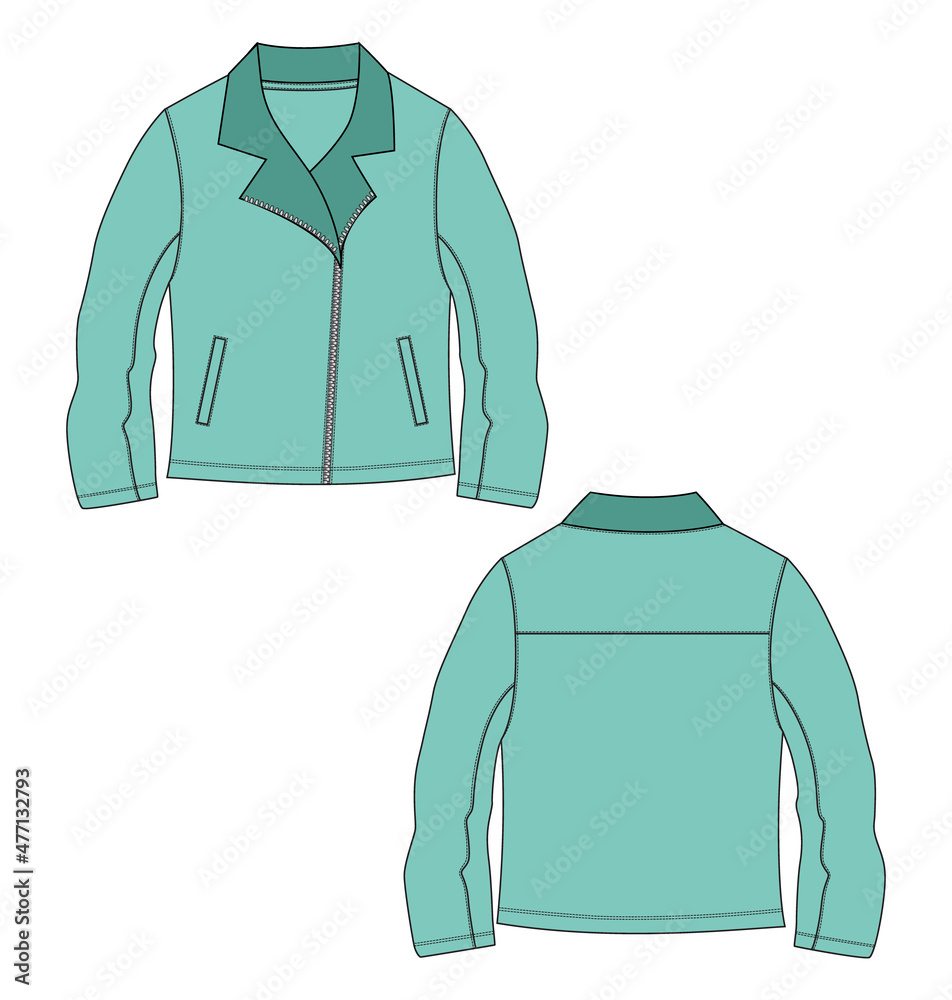 Long sleeve With zipper jacket technical fashion flat sketch vector ...