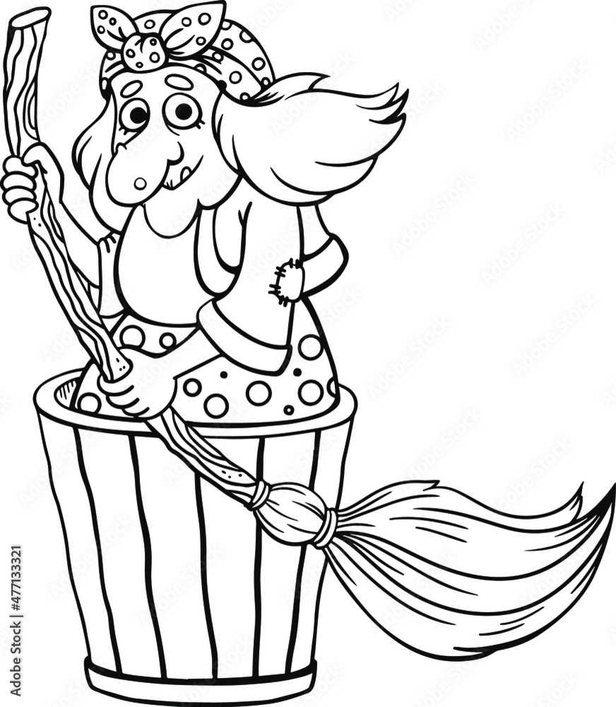 Fototapeta premium The creature of Slavic mythology Baba Yaga. Witch. Coloring book. Line.