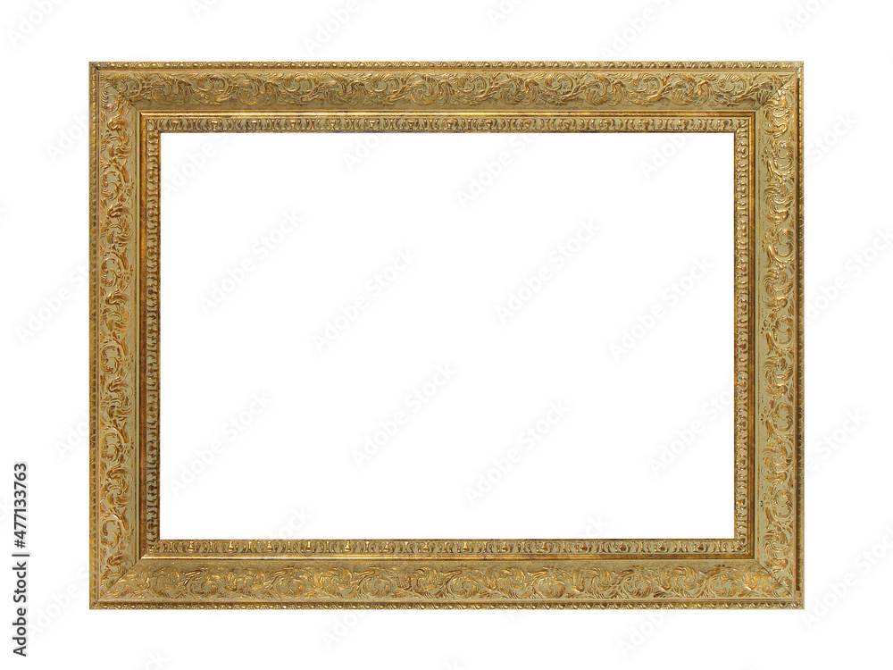 Wooden golden frame for paintings. Isolated on white Wooden golden frame for paintings. Isolated on white