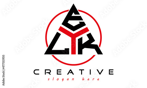 triangle badge with circle LEK letter logo design vector, business logo, icon shape logo, stylish logo template
