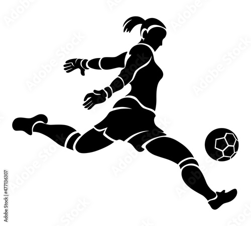 Black and white silhouette of woman goalkeeper