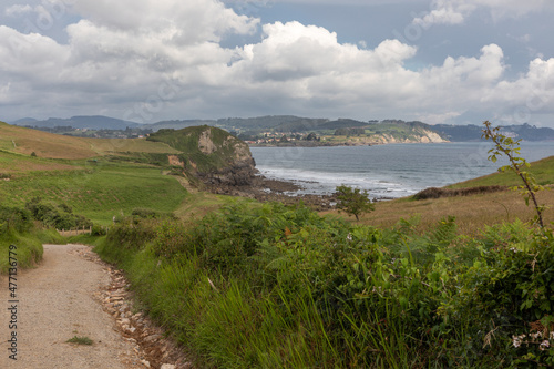 Camino del Norte along the sea after Vega near La Isla in Asturias, Spain. A World Heritage pilgrimage