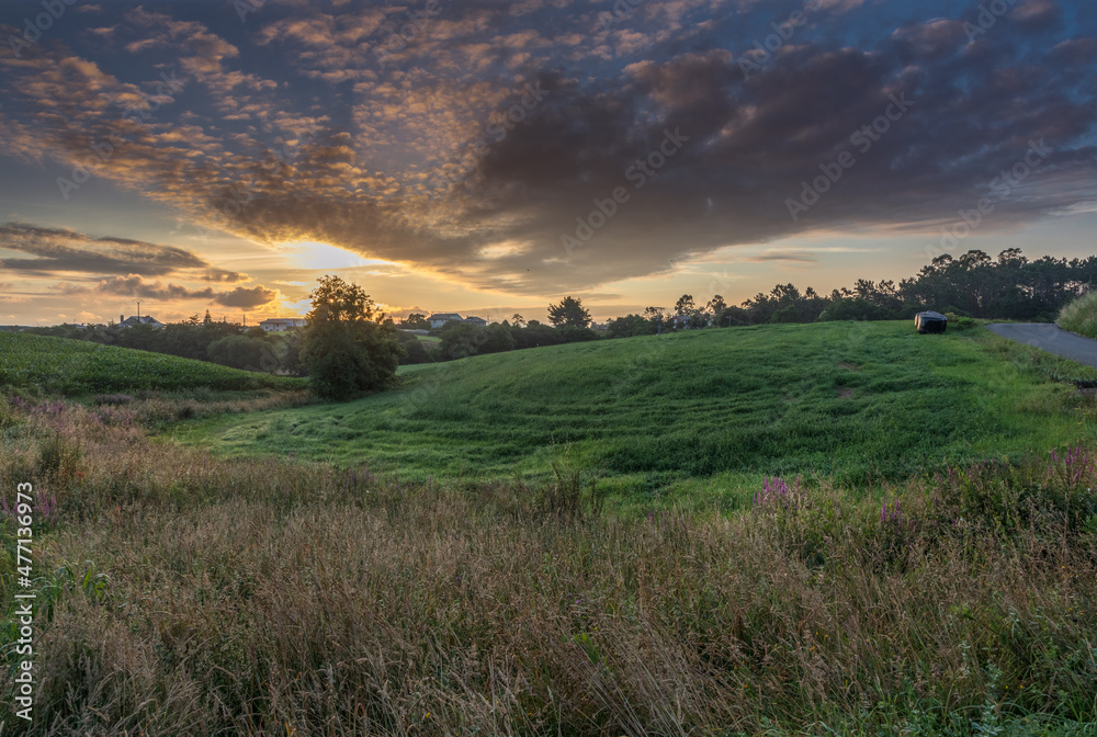 Obraz premium Early one morning on the Camino del Norte near La Caridad. Pilgrimage towards Santiago de Compostela in Asturias
