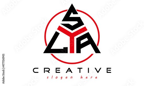 triangle badge with circle LSA letter logo design vector, business logo, icon shape logo, stylish logo template photo
