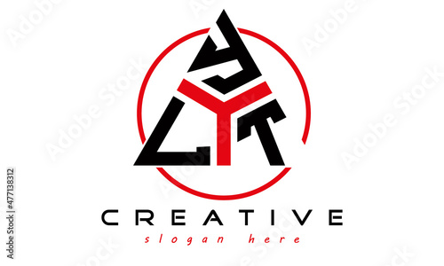 triangle badge with circle LYT letter logo design vector, business logo, icon shape logo, stylish logo template