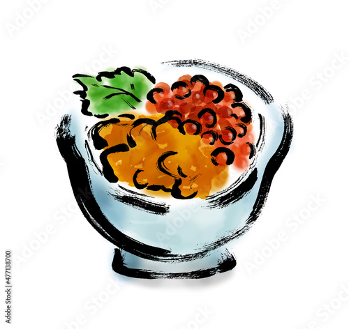 うに・いくら丼の手描き筆描き和風イラスト