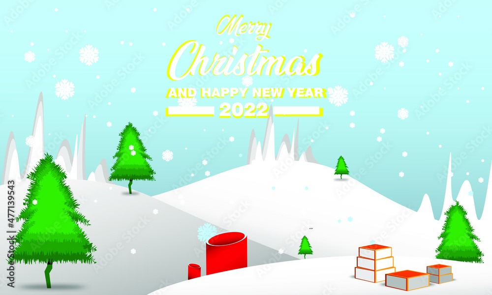 vector of christmas greeting illustration of christmas atmosphere design with blue and new year background 2022, for Christmas greetings, banners, posters, and others, vector design eps 10