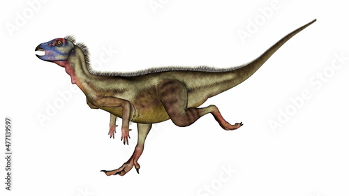 Hypsilophodon dinosaur running fast mouth open - 3D render © Elenarts