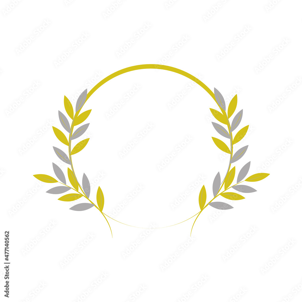 Frame in form of circle, floral decoration. Board is decorated with branches with leaves, twigs. Vector illustration for holiday, wedding design, valentines day, winner in sports competitions, diploma Frame in form of circle, floral decoration. Board is decorated with branches with leaves, twigs. Vector illustration for holiday, wedding design, valentines day, winner in sports competitions, diploma