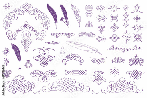 Vector set of calligraphic design elements and page decor