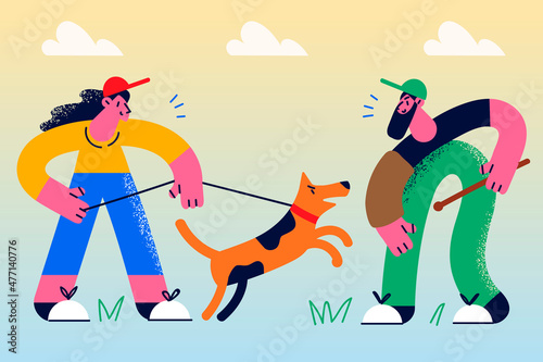 Woman have training with dog and pet handler 