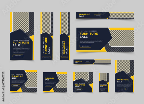 Moden furniture sale web banner template set and horizontal and vertical google web banner design or social media cover ads banner