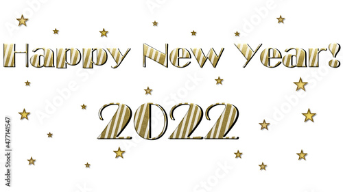 Happy New Year 2022 New Year's Eve Gold Text Design with Stars and Shadow. Transparent Background Wallpaper.