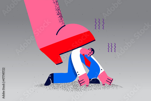 Businesswoman leg step on weak male employee 