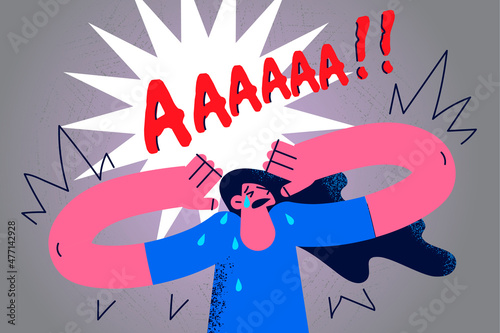 Unhappy crying woman scream suffer from anxiety 