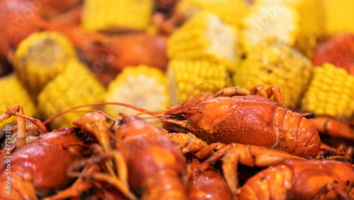 red boiled crawfish and corn