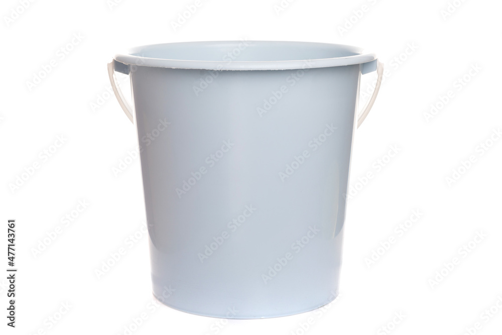 empty white round bucket in plastic white handle on isolated background empty white round bucket in plastic white handle on isolated background