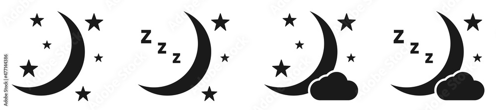 Moon and star icons. Sleep symbols, crescent. Moon star, set. Vector illustration.