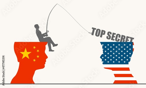 One businessman steal the top secret from another. National flags of USA and China