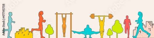Silhouettes of athletes. Thin line style web banner